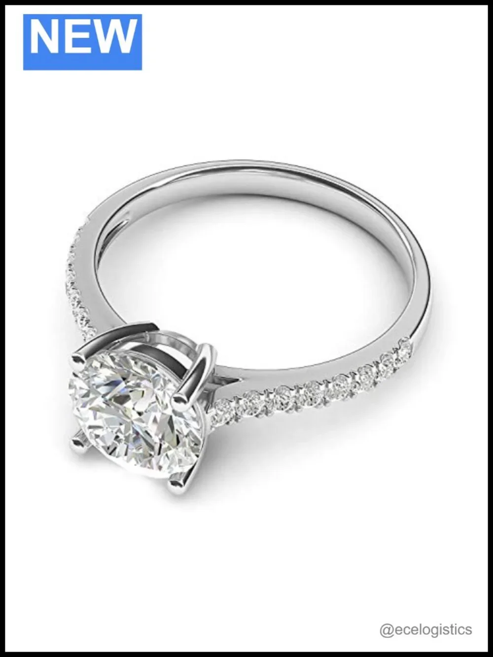 14k White Gold 2CT Simulated Diamond Engagement Ring 4-Prong Promise Bridal